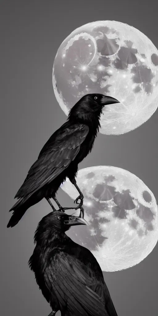 Prompt: crow in front of the full big moon, digital art, high definition, 8k, high details, high quality