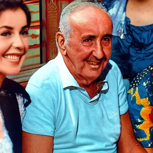 Image similar to francisco franco spending the summer with rosalia in benidorm.