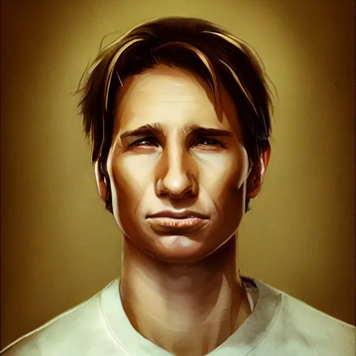 Image similar to young david duchovny teenage boy man, in a white shirt, in a style of 8 0's horror style, wlop, artgerm, jason chan, charlie bowater, sergey kolesov, watercolor on paper, hyper detail portrait, closeup on face, exquisite detail