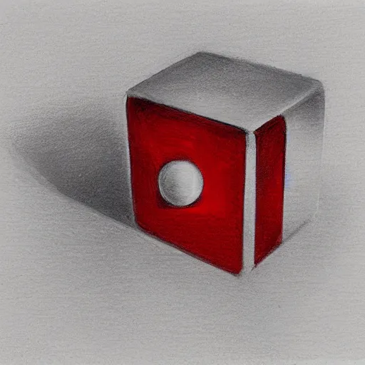 Prompt: chrome spheres on a red cube, sketch