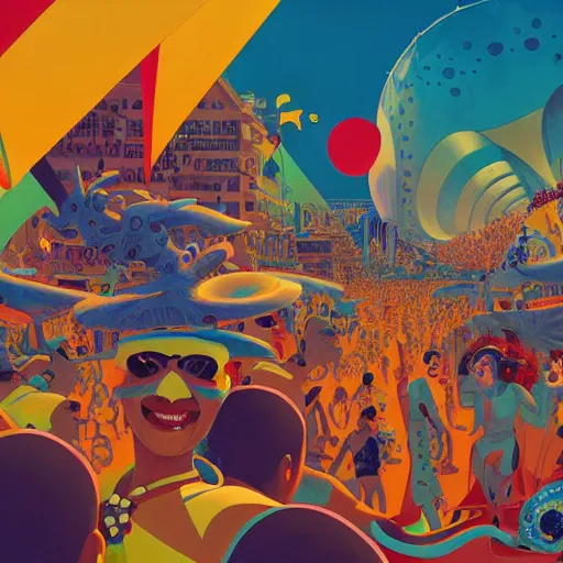 Image similar to carnival in rio de janiero by paolo eleuteri serpieri and tomer hanuka and chesley bonestell and daniel merriam and tomokazu matsuyama, unreal engine, high resolution render, featured on artstation, octane, 8 k, highly intricate details, vivid colors, vector illustration