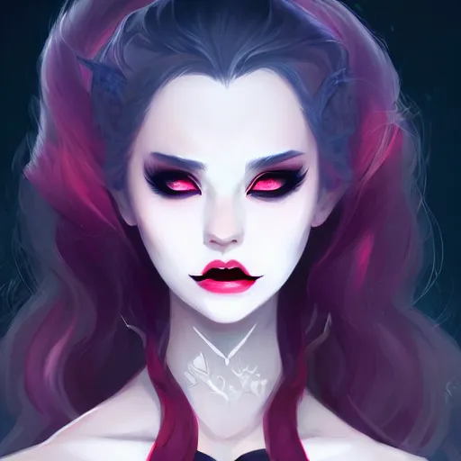 Image similar to a portrait of a beautiful vampire with fangs, art by lois van baarle and loish and ross tran and rossdraws and sam yang and samdoesarts and artgerm, digital art, highly detailed, intricate, sharp focus, Trending on Artstation HQ, deviantart, unreal engine 5, 4K UHD image