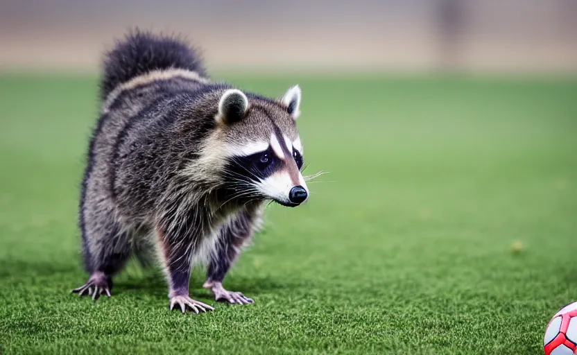 Prompt: soccer game with raccoons all over the field, sports photography, very detailed, 8 k,