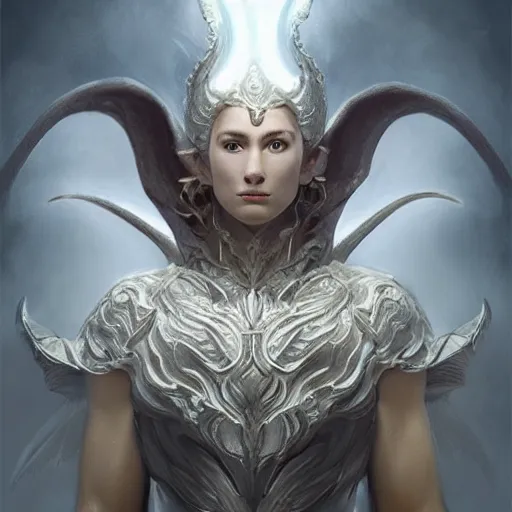 Image similar to Perfectly-centered portrait-photograph of a real life godly dragon with shining completely white eyes from heaven, lifelike, super highly detailed, professional digital painting, artstation, concept art, Unreal Engine 5, Photorealism, HD quality, 8k resolution, cinema 4d, 3D, beautiful, cinematic, art by artgerm and greg rutkowski and alphonse mucha and loish and WLOP
