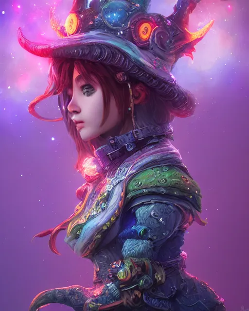 Image similar to ultradetailed rpg character portrait of a cute nebulapunk witch, digital art,, intricate, sharp focus, trending on artstation hq, deviantart, volumetric lighting, unreal engine, octane render