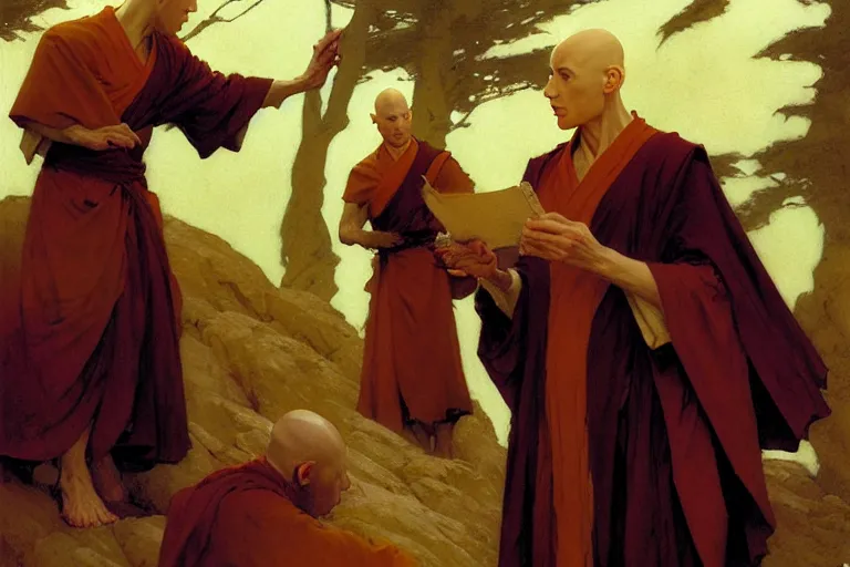 Prompt: bald monks from the last airbender, painting by gaston bussiere, craig mullins, j. c. leyendecker