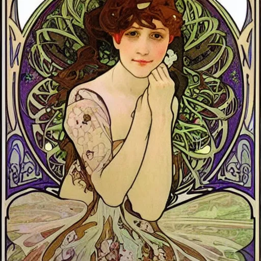Image similar to fairy princess portrait, art nouveau, alphonse mucha