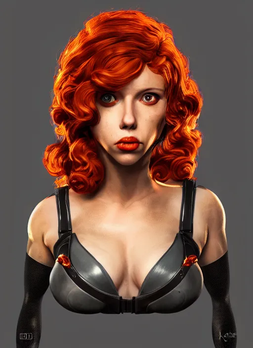 Image similar to biohazard portrait of black widow curly!!! orange!! hair girl bioshock, au naturel, hyper detailed, digital art, trending in artstation, cinematic lighting, studio quality, smooth render, unreal engine 5 rendered, octane rendered, art style by klimt and nixeu and ian sprigger and wlop and krenz cushart