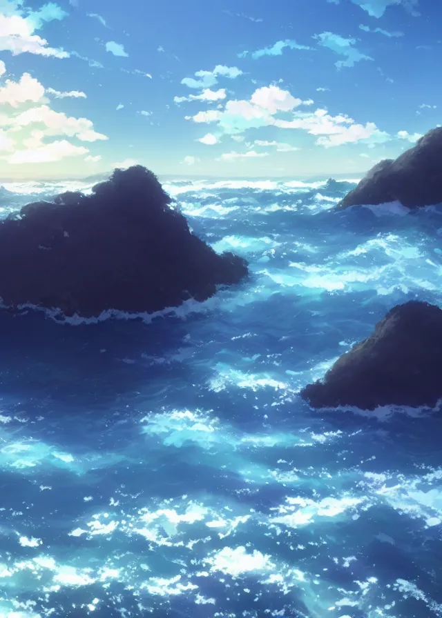 Image similar to island in a blue sea, makoto shinkai