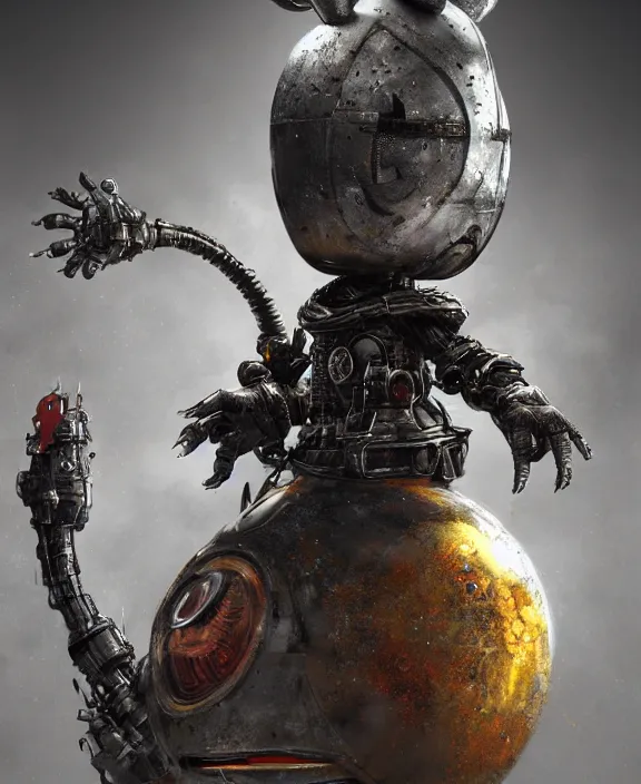 Prompt: a cybernetic mickey mouse with spiked armour, by hr giger and beksinski and stephan martiniere, 4 k resolution, detailed, 3 d render, unreal engine, octane render, trending on artstation