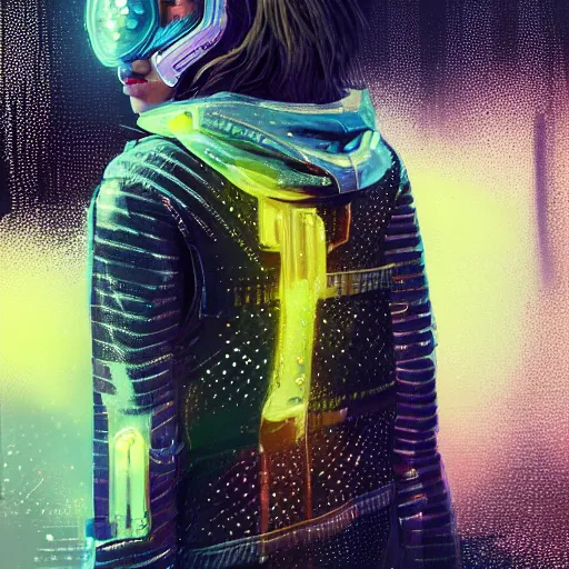 Image similar to skill magic deepdream guard girl cyberpunk futuristic, reflective puffer jacket, black leggings from the back radiating a glowing aura by ismail inceoglu dragan bibin hans thoma, perfect face, fine details, realistic shaded, fine - face, pretty face