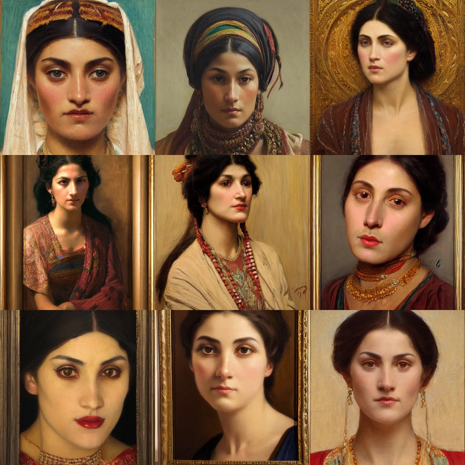 Prompt: orientalism face portrait of a woman with striking eyes by Edwin Longsden Long and Theodore Ralli and Nasreddine Dinet and Adam Styka, masterful intricate artwork. Oil on canvas, excellent lighting, high detail 8k