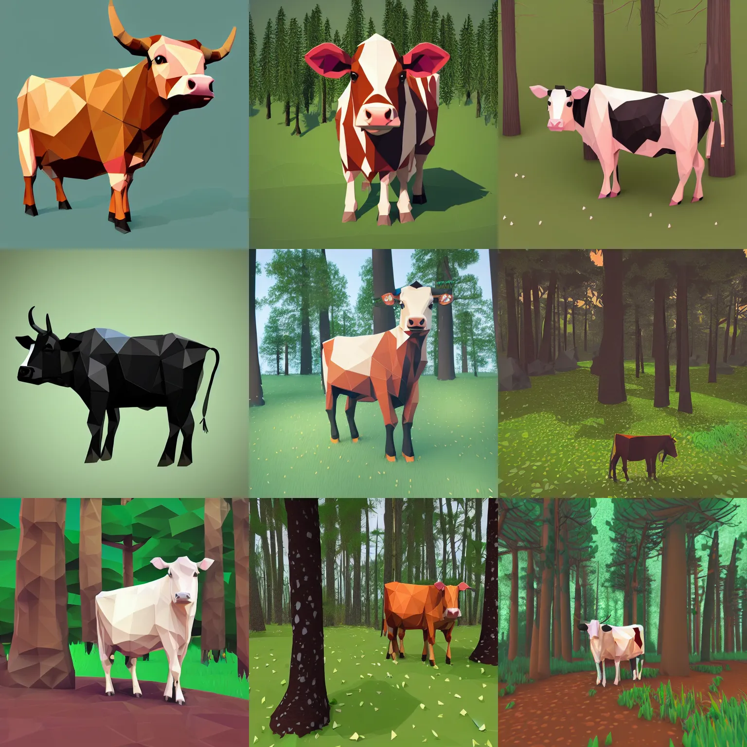 Prompt: a cow in the forest, low poly, connecting lines, line art, realistic