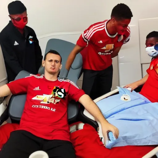 Image similar to Manchester United fan in the hospital