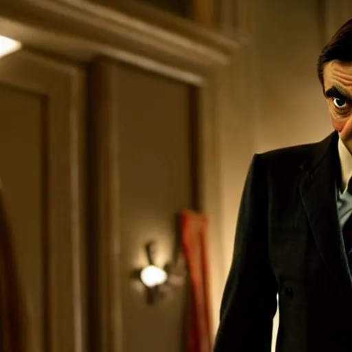 Image similar to mr. bean as captain america in the avengers movie. movie still. cinematic lighting.