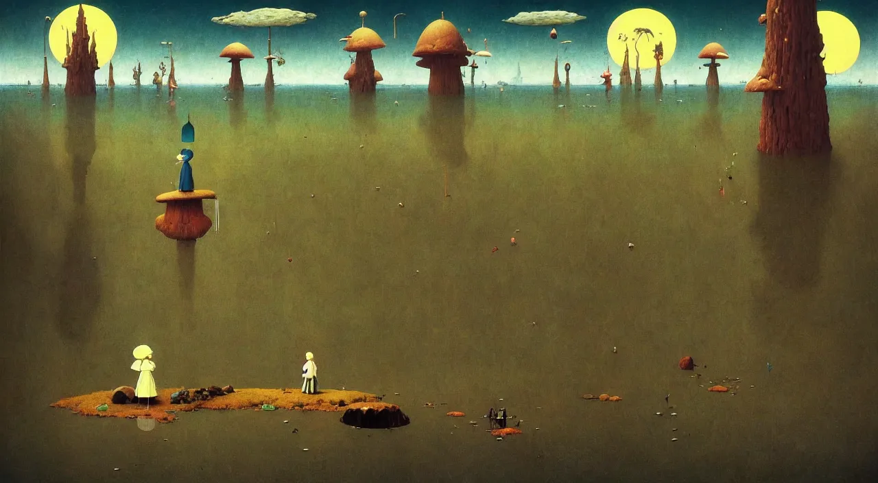 Image similar to single flooded simple!! toadstool tower anatomy, very coherent and colorful high contrast masterpiece by norman rockwell franz sedlacek hieronymus bosch dean ellis simon stalenhag rene magritte gediminas pranckevicius, dark shadows, sunny day, hard lighting