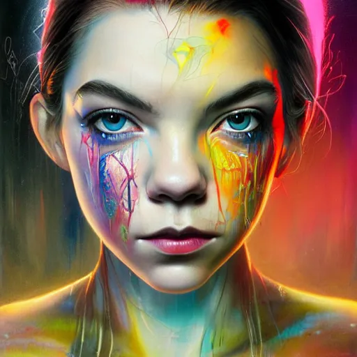 Prompt: art portrait of a Anya Taylor-Joy, cameras, melting ,8k,by tristan eaton,Stanley Artgermm,Tom Bagshaw,Greg Rutkowski,Carne Griffiths, Ayami Kojima, Beksinski, Giger,trending on DeviantArt,face enhance,hyper detailed,minimalist,cybernetic, android, blade runner,full of colour