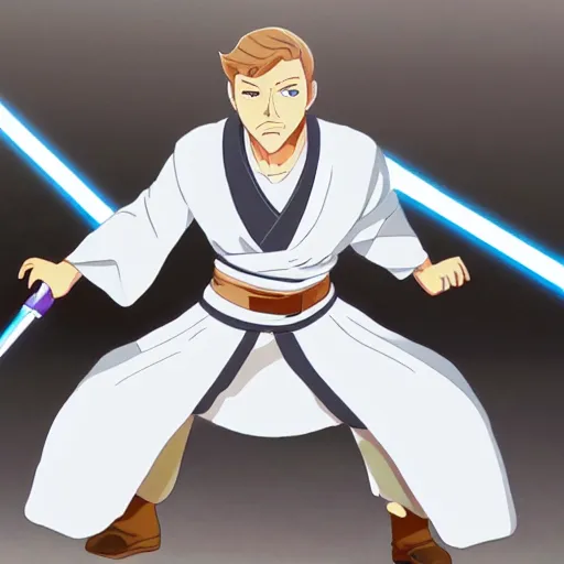 Prompt: Obi-Wan Kenobi as an anime character from Toei Animation. Extremely detailed. Beautiful. 4K.