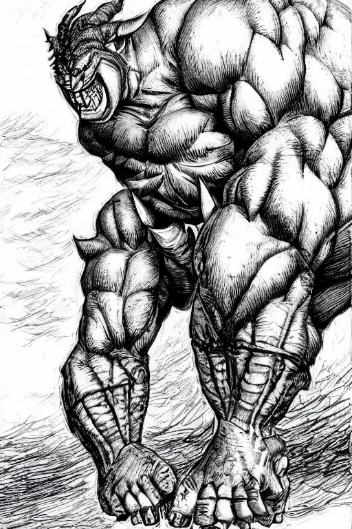 Image similar to hunched ogre, highly detailed, digital art, sharp focus, trending on art station, kentaro miura manga art style