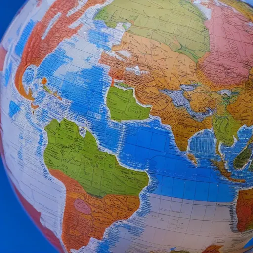 Prompt: close up high resolution photo of a globe on a table.