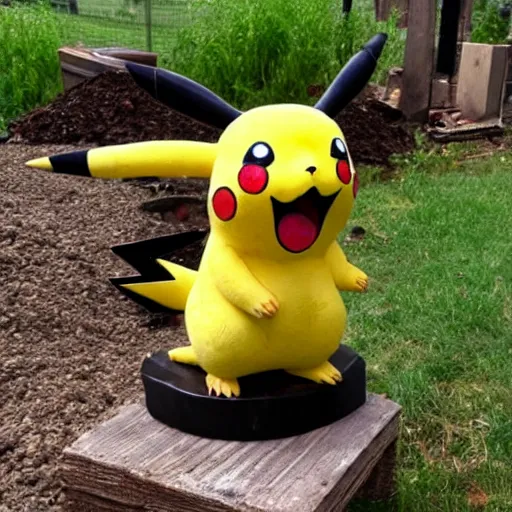 Prompt: Pikachu Sculpture made out of sawdust