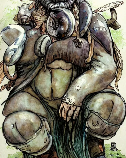 Image similar to Loxodon Druid covered in mushrooms, drawn by Yoji Shinkawa, water color, Dungeons and Dragons, Wizards of the Coast, full shot