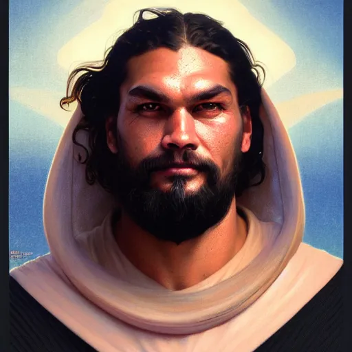 Prompt: a portrait of duncan idhao from dune cinematic lighting, photorealistic, octane render, 8 k, depth of field, 3 d, art by artgerm and greg rutkowski and alphonse mucha and uang guangjian and gil elvgren and sachin ten, duncan looks like jason momoa
