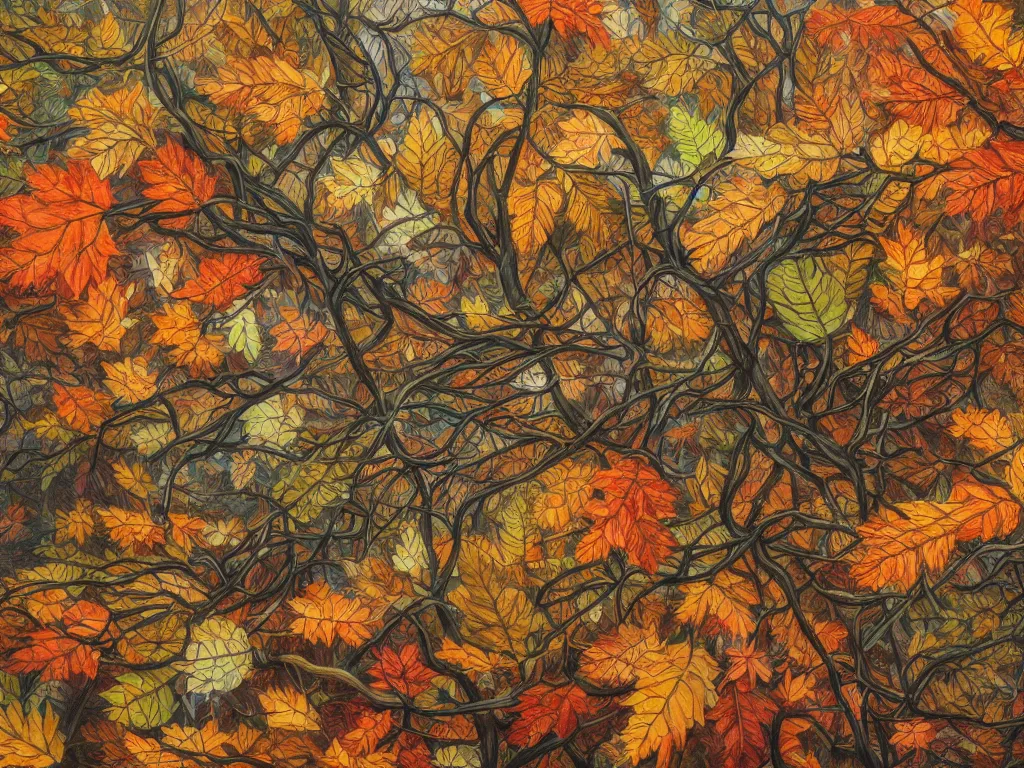 Image similar to a chaotic windy tornado of autumn leaves, intricate details, aesthetically pleasing and harmonious natural colors, art by tiffany bozic, impressionism, detailed, dark