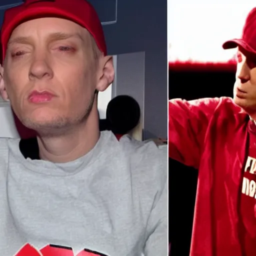 Image similar to Eminem disguised as an M&M