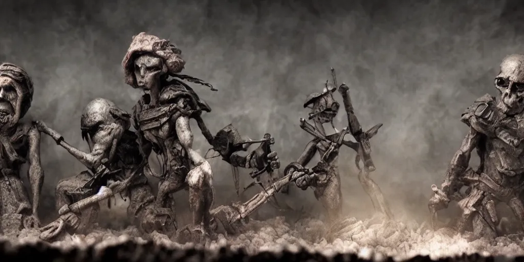 Image similar to the war between worlds extremely detailed claymation art, dark, moody, foggy