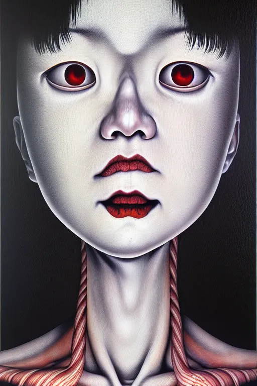 Image similar to mythos of ego. ethos of id. by junji ito, hyperrealistic photorealism acrylic on canvas