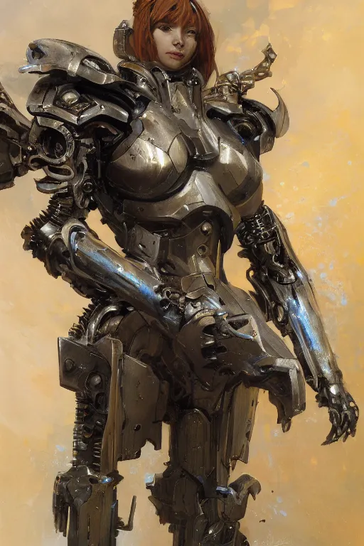 Image similar to portrait full body girl metal cyborg armor and metal horse by gaston bussiere, anna nikonova aka newmilky, greg rutkowski, yoji shinkawa, yoshitaka amano, tsutomu nihei, donato giancola, geoffroy thoorens, concept art, trending on artstation, featured on pixiv