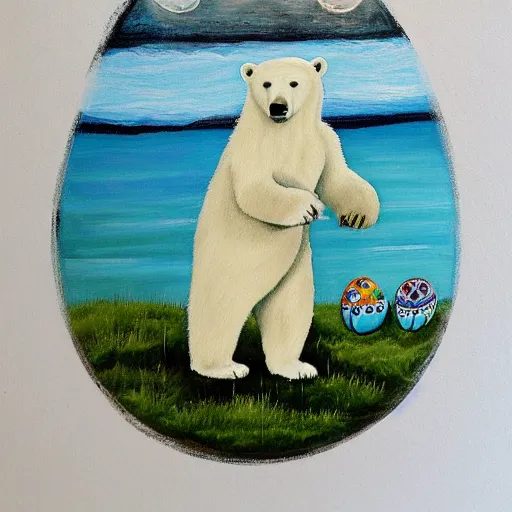 Prompt: A polar bear painting easter eggs