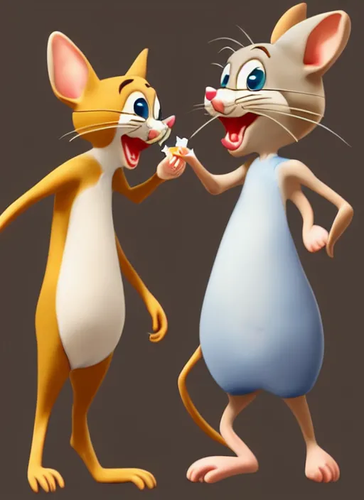 Prompt: tom and jerry eating ice cream full - body and head view, highly detailed, zeronis style, artstation, soft light, sharp focus, illustration, character design, concept art