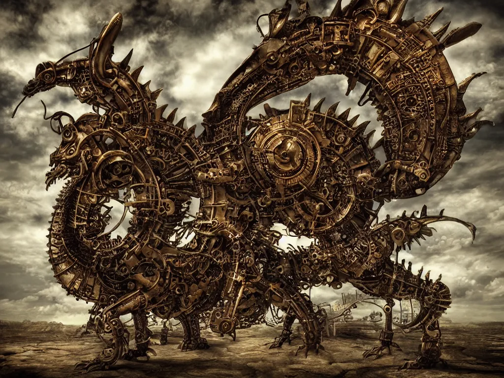 Prompt: steampunk mechanical dragon, HDR photography, 3D realistic materials