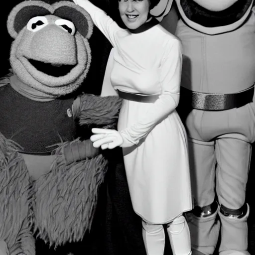 Prompt: princess leia hosting the muppet show