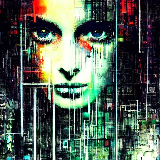 Prompt: portrait of a hooded beautiful women, mysterious, glitch effects over the eyes, shadows, by Guy Denning, by Johannes Itten, by Russ Mills, centered, glitch art, innocent, hacking effects, chromatic, cyberpunk, color blocking, digital art, concept art, abstract
