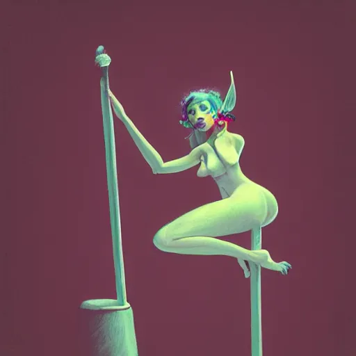 Image similar to A beautiful pole-dancing fairie, cinematic lighting, soft bokeh, fantasy, modern, colourful, highly detailed, digital painting, artstation, deviantart, concept art, sharp focus, illustration, by Edward Hopper and Rene Magritte
