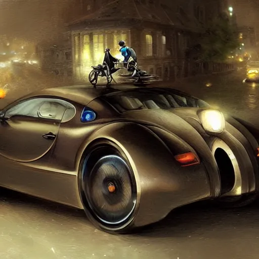 Prompt: inspector gadget riding a bugatti in the night, ultra realistic, concept art, intricate details, highly detailed, by greg rutkowski, wlop, simon bisley