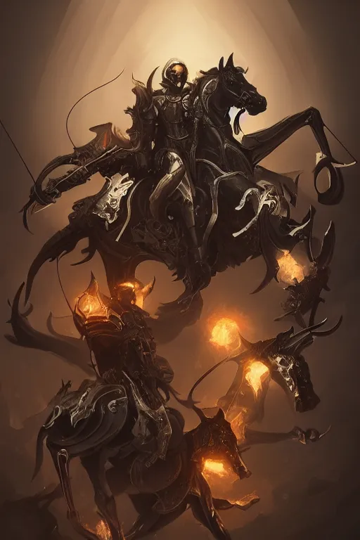 Image similar to a painting of the four horseman of the apocalypse, grim - lighting, high - contrast, intricate, elegant, highly detailed, digital painting, artstation, concept art, smooth, sharp focus, illustration