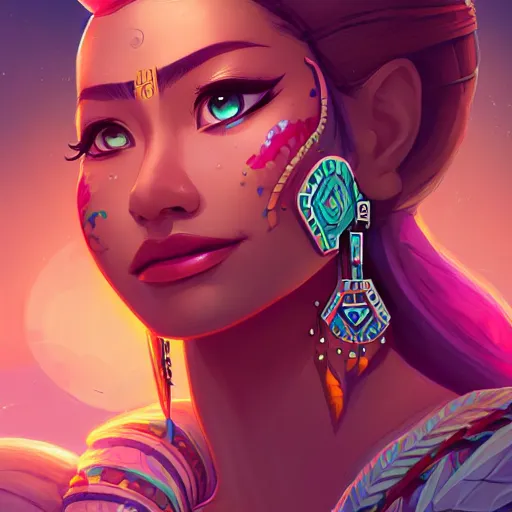 Image similar to a portrait of a beautiful aztec queen, art by lois van baarle and loish and ross tran and rossdraws and sam yang and samdoesarts and artgerm and saruei, digital art, highly detailed, intricate, sharp focus, Trending on Artstation HQ, deviantart, unreal engine 5, 4K UHD image