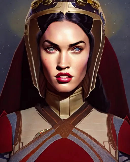 Prompt: portrait of megan fox as princess amidala, star wars, jedi, intricate, headshot, highly detailed, digital painting, artstation, concept art, sharp focus, cinematic lighting, illustration, art by artgerm and greg rutkowski, alphonse mucha, cgsociety