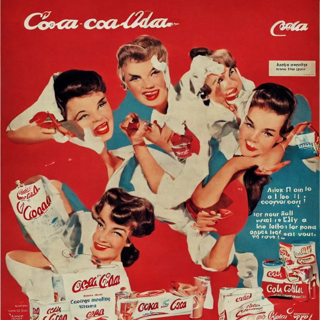 Prompt: coka-cola advertisement, retro ad, print advertising, 1960's