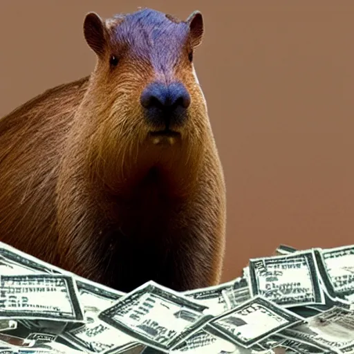 Image similar to capybara surrounded by money