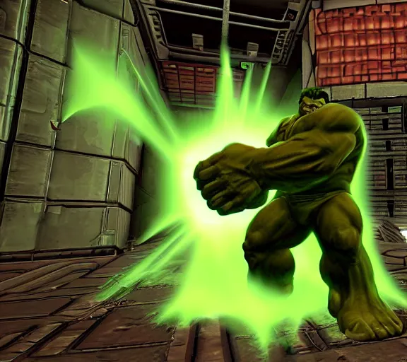 Image similar to hulk in the videogame doom, screenshot