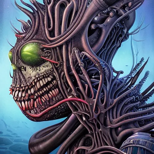 Image similar to underwater biopunk giger scorn portrait of joker venom, Pixar style, by Tristan Eaton Stanley Artgerm and Tom Bagshaw.