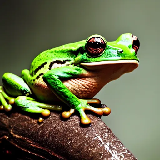 Prompt: Frog on a dog on a log, photography