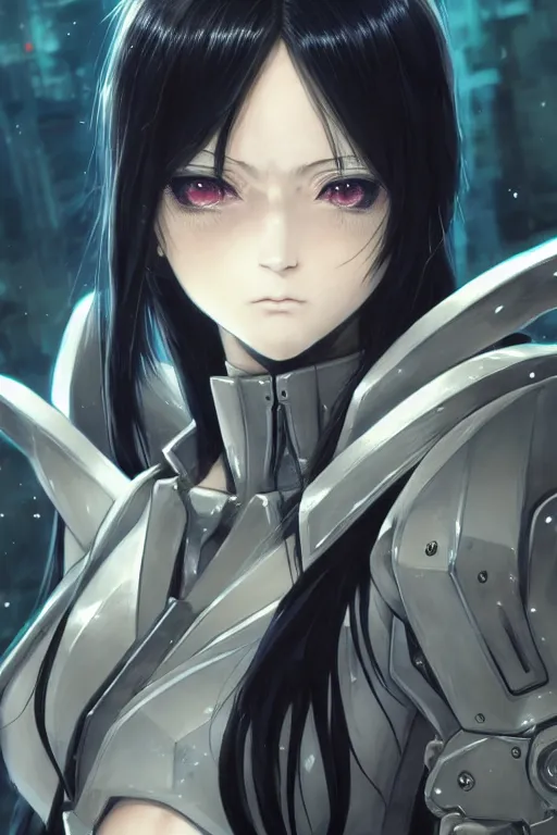 Image similar to portrait Anime girl in cyberpunk trinity blood armor, cute-fine-face, black-hair pretty face, realistic shaded Perfect face, fine details. Anime. realistic shaded lighting by Ilya Kuvshinov katsuhiro otomo ghost-in-the-shell, magali villeneuve, artgerm, rutkowski, WLOP Jeremy Lipkin and Giuseppe Dangelico Pino and Michael Garmash and Rob Rey and Yoshitaka Amano and Thores Shibamoto