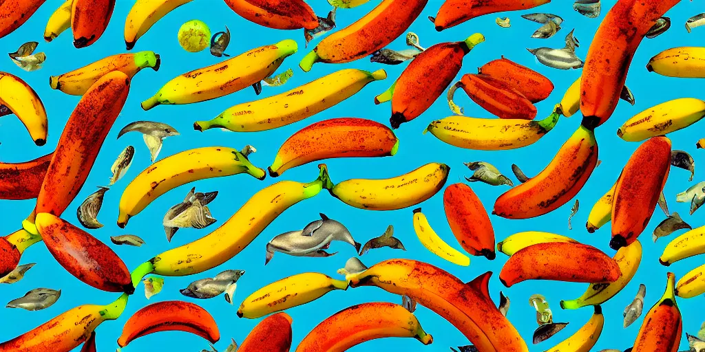 Prompt: a stereogram of different bananas with a hidden dolphin. psychodelic.