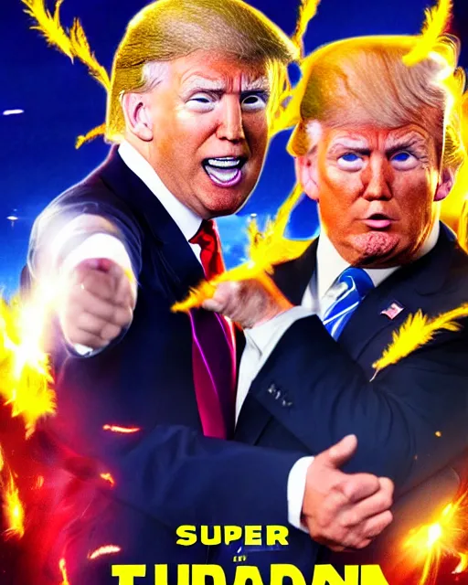 Image similar to super saiyan joe biden and super donald trump on a movie poster, realistic, hd, cinematic,